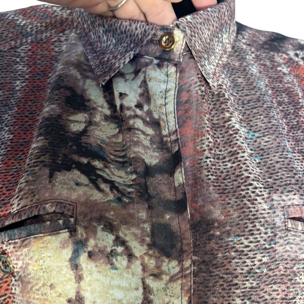 Vintage Alberto Makali Abstract Print Tie-Front Button-Up Blouse Size L - Picture 4 of 10